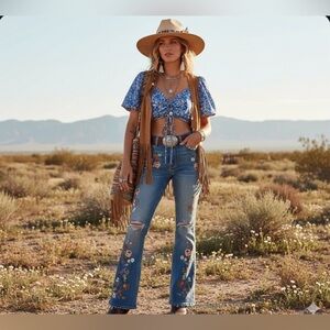 Wild fable  Royal blu puff short sleeve floral print crop top size S like new